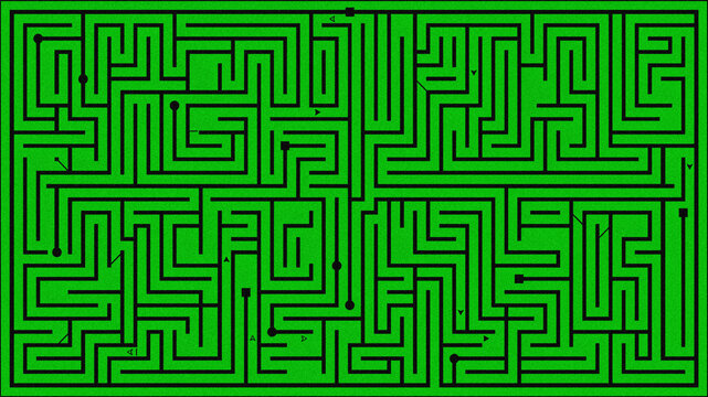 Complex Green Maze Puzzle with Black Paths and Directional Arrows for Game Design
