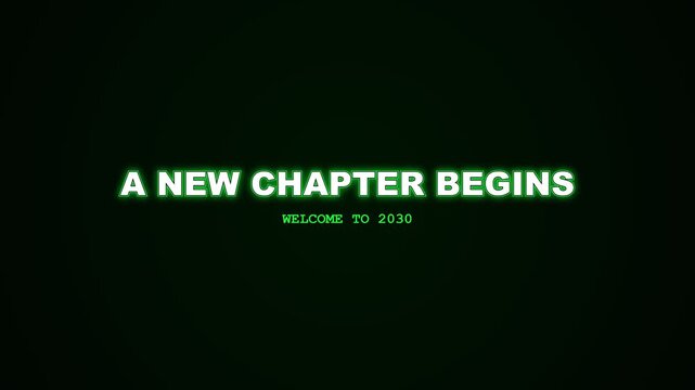 Progress bar loading from 2029 to 2030 with a new chapter beginning