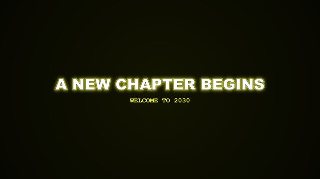 Loading bar transitions from 2029 to 2030 with text a new chapter begins