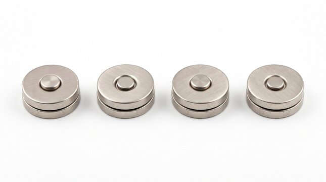 Magnetic snap fastener collection for leathercraft, sewing, bag making and fashion accessories. Isolated on White background.