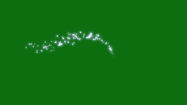 Magical White Glitter Sparkle Star Trail Animation, Twinkling Fairy Dust, Shimmering Bokeh Lights, Glowing Magic Line, Pixie Dust Path, Sparkling Particles, Green Screen Overlay Seamless Loop 4K