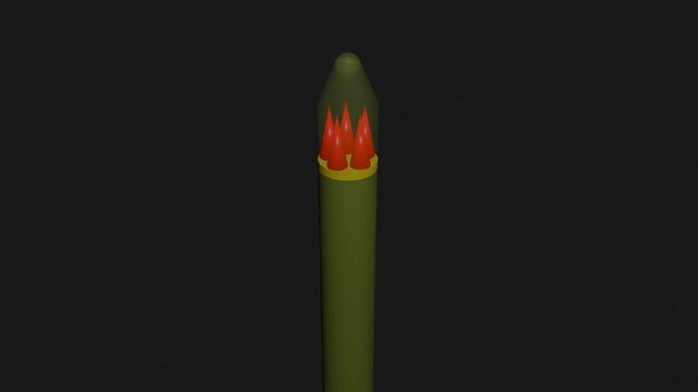 3D view of multiple nuclear warheads in a missile