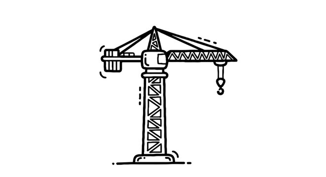 Tall construction crane with hook and cable.