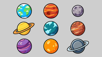 Collection of colorful planets and celestial bodies © Thamus