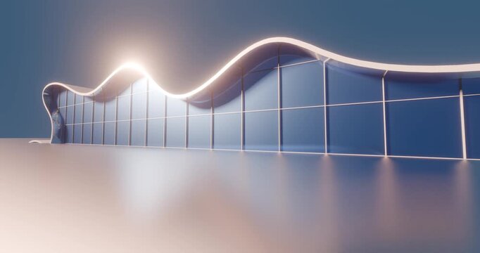 Futuristic architecture background exterior of curved building 3d animation