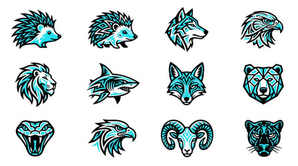 Naklejka premium Industrial Style Animal Mascot Logos in Bold Blue and Black Color Scheme with Geometric Patterns