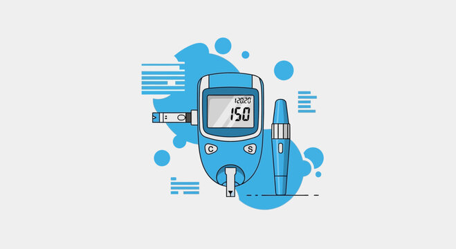Illustration Of A Glucose Meter And Lancets Depicting Diabetes Management And Blood Sugar