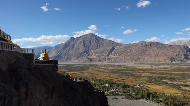 Leh Ladakh India Buddha in Diskit Monastery, Nubra Valley in Ladakh is one of the Oldest and largest Monastery and tall statue of Maitreya Buddha.