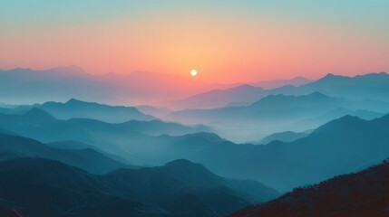 Obraz premium Sunrise over mountains with clear sky, symbolic clean breath theme