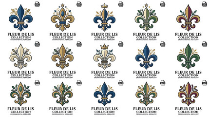 Fleur de Lis Collection: Elegant Heraldic Symbols in Various Colors © tira