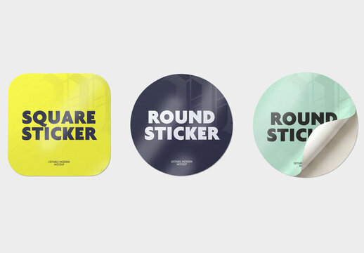 Set of Round and Square Sticker Mockup Layout