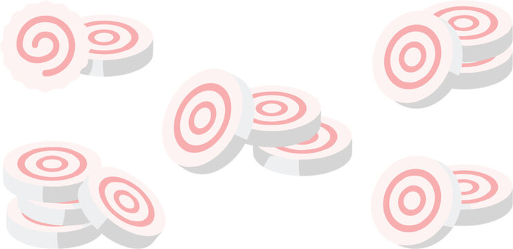 Pink peppermint hard candy vector illustration set featuring round striped sweets, confectionery treats, dessert snacks, and isolated candy icons