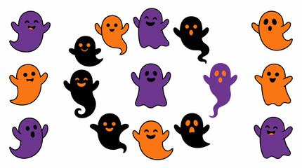 Naklejka premium Colorful cartoon ghosts with happy expressions