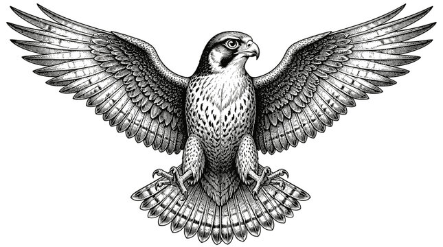 Majestic hawk with wings spread wide illustration.