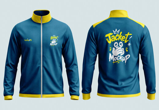Blue and Yellow Sports Jacket Mockup with Front and Back Views