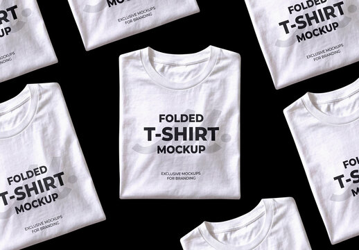 Folded White T Shirt Mockup Set with Multiple Views for Apparel Branding Presentation