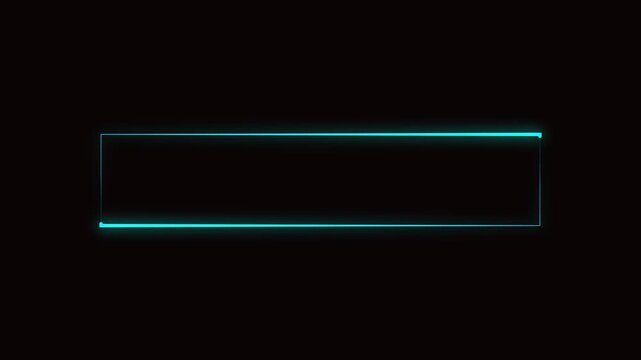 Glowing blue Neon Rectangle Frame Border on Black Screen Background | Futuristic Cyberpunk Lower Third Banner Interface Template | Abstract Luminous High Tech Overlay Digital Graphic Asset
