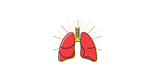 Illustrated Lung Anatomy with Glowing Effect and Medical Perspective Against White Background