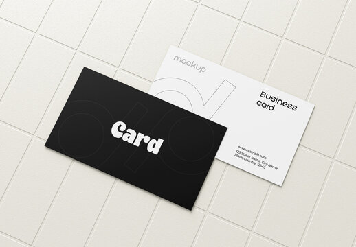 Top View Business Cards Mockup on Textured Background