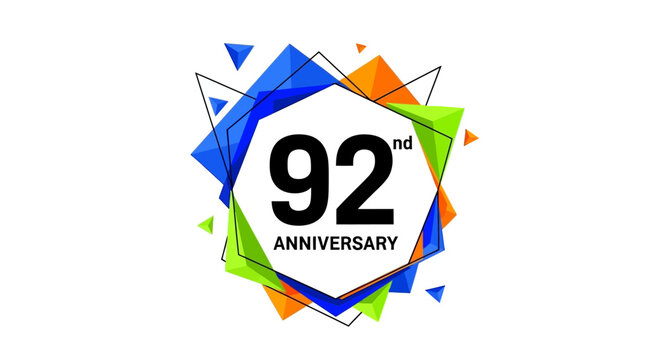 A colorful geometric design celebrating a ninety second anniversary event