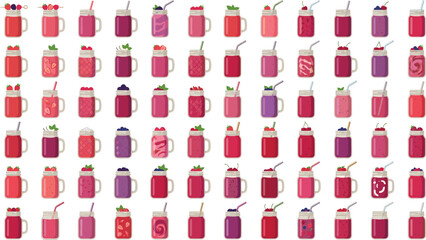 Fresh fruit smoothie jars and healthy berry milkshakes bundle, flat vector illustrations selection set © Akramul