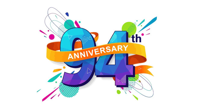 A colorful graphic design celebrating a ninety fourth anniversary event