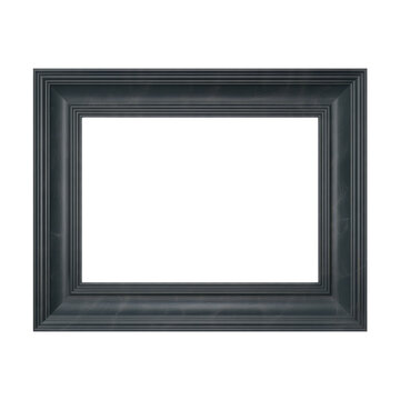 A rectangular black wooden frame with a classic stepped molding profile, isolated on a white background, for framing