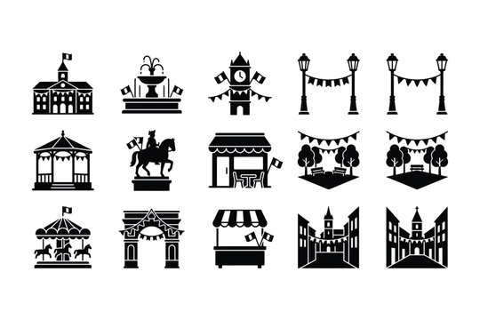 Collection of City and Town Icons and Symbols.