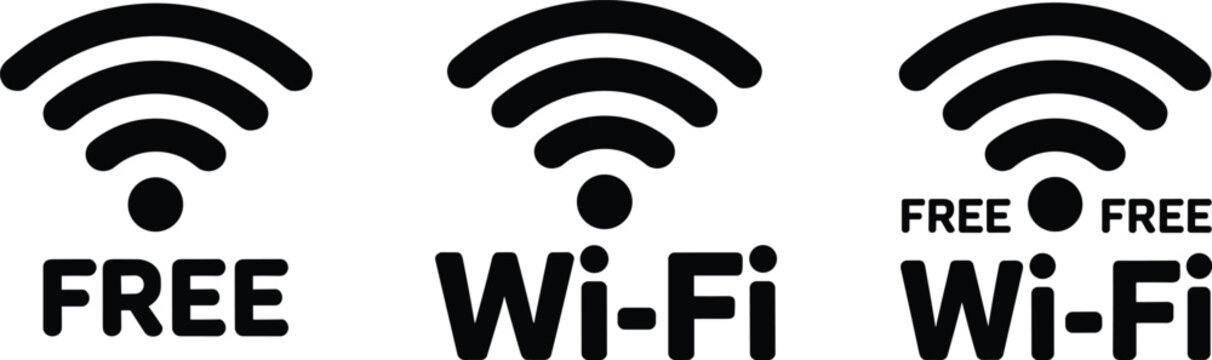 Free wifi wireless network signal zone icon set and hotspot symbol collection isolated on white background vector design