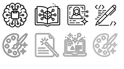 Set of eight line icons for business, creativity and technology concepts on white background. © IHVECT