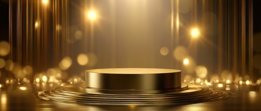 Luxury gold pedestal stage with bokeh lights