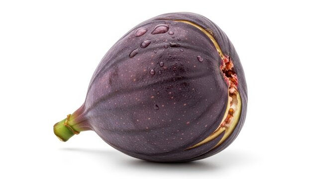 Whole Ripe Fig with Water Droplets and Natural Split