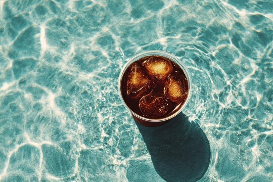 Refreshing iced drink by poolside.