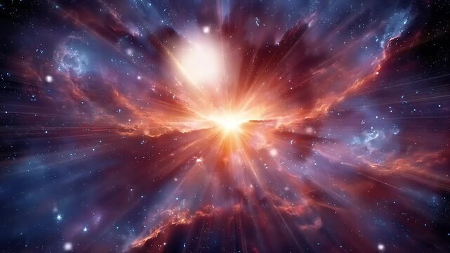 Brilliant stellar explosion radiating energy through colorful cosmic clouds