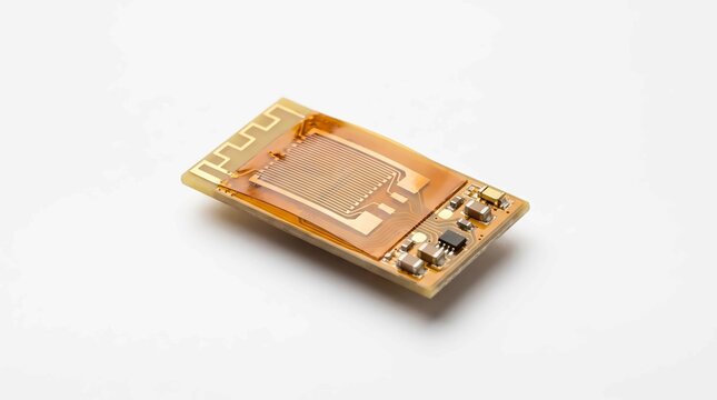 Close up of a small electronic IOT device circuit board on a white background