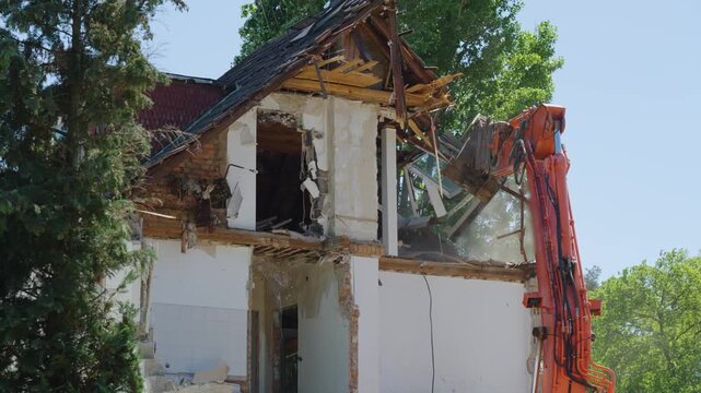  Excavator stands on construction site. construction company, demolition concept.