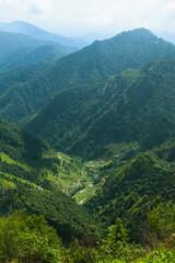 Panoramic View of Lush Mountain Landscape with Rural Village and Blue Sky in Uttarakhand © CLICK ON THE WAY