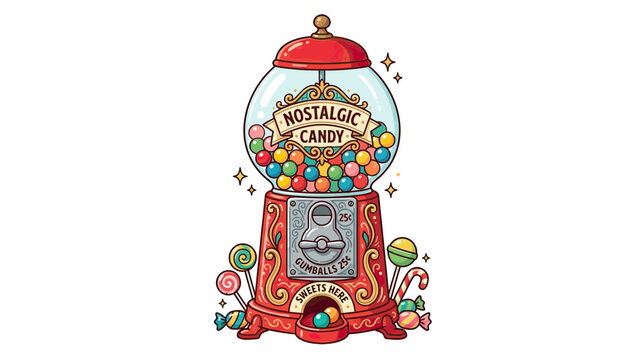 Vintage Gumball Machine Filled with Colorful Candies and Lollipops
