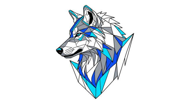 Geometric wolf head design abstract animal art blue and gray