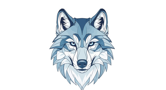 Geometric wolf head illustration low poly art style blue tones