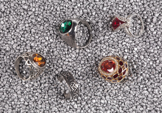 jewelry rings isolated on silver sand