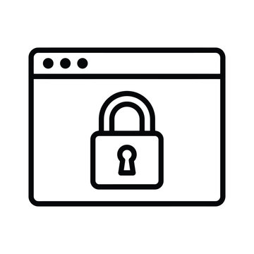Line icon of a secure web browser window with a padlock