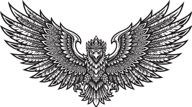 Majestic Winged Garuda with Decorative Tribal Patterns