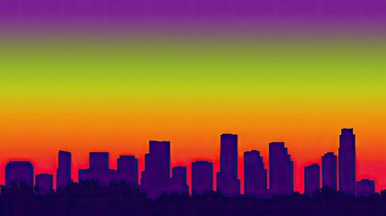 Obraz premium Vibrant gradient sky above a dark city skyline silhouette