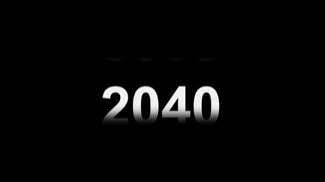 Animation of years counter spinning from 2020 to 2040, smooth transition, retro to modern timeline effect, useful for history, decades or time progression concepts 4k video