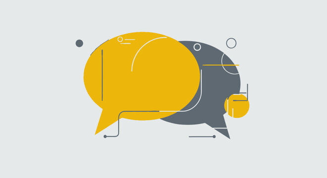 A stylized illustration of speech bubbles.