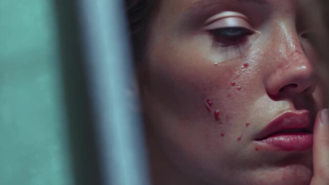 A woman with a bruised face, showcasing resilience and strength.