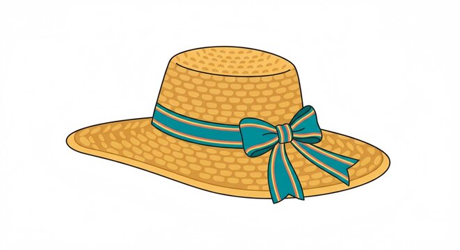 Woven straw sun hat vector illustration