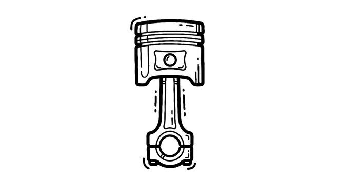 Detailed black and white piston engine illustration.