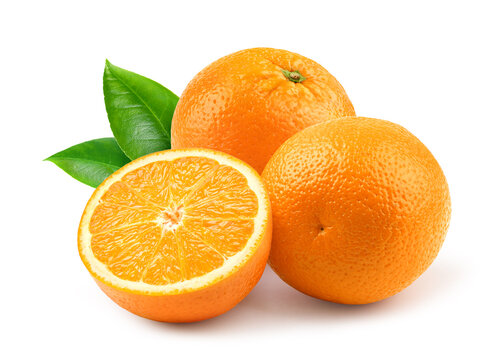 Orange with half cut isolated on white.